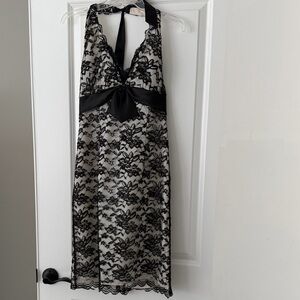 Elegant Black Lace Halter Midi Dress